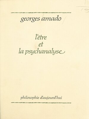 cover image of L'être et la psychanalyse